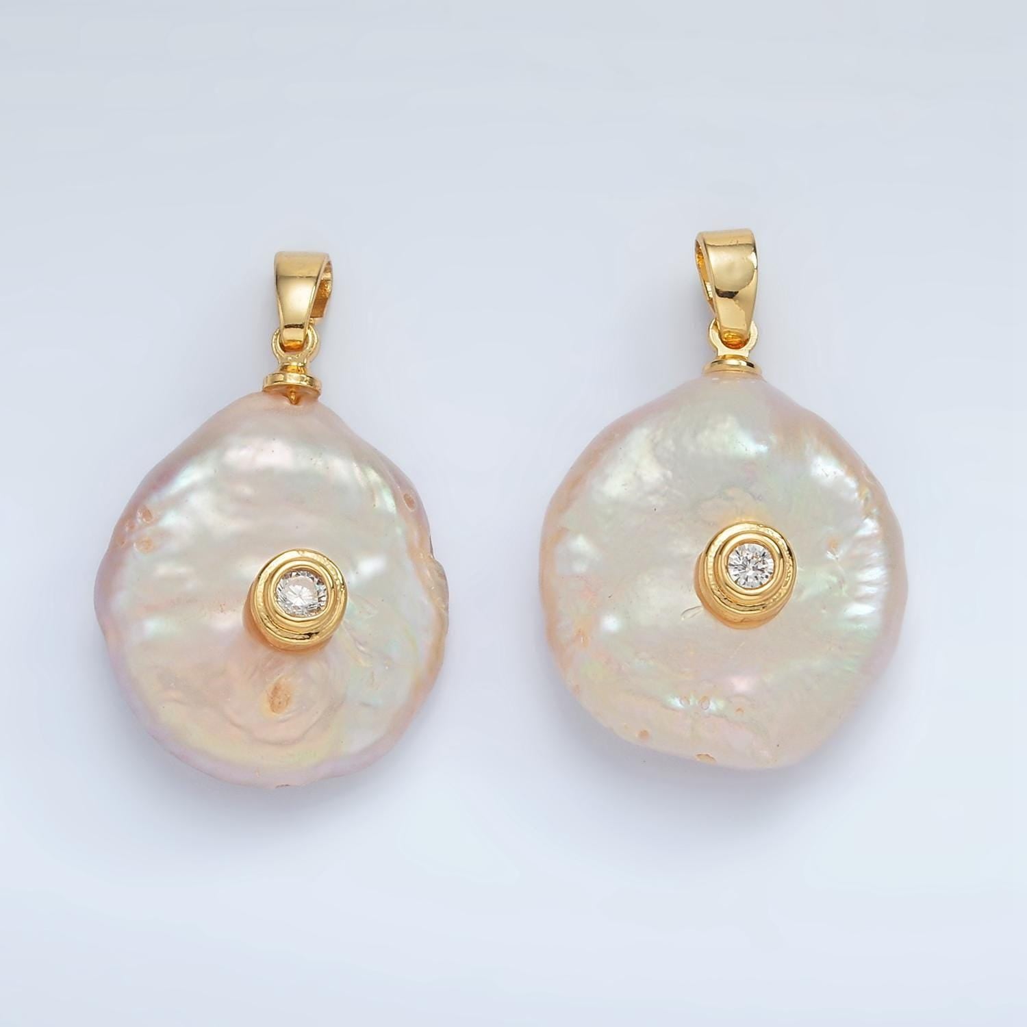 24k gold filled clear micro paved cz clear freshwater pearl pendant | p1758