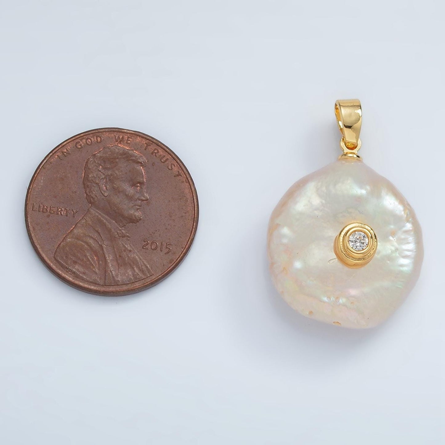 24k gold filled clear micro paved cz clear freshwater pearl pendant | p1758