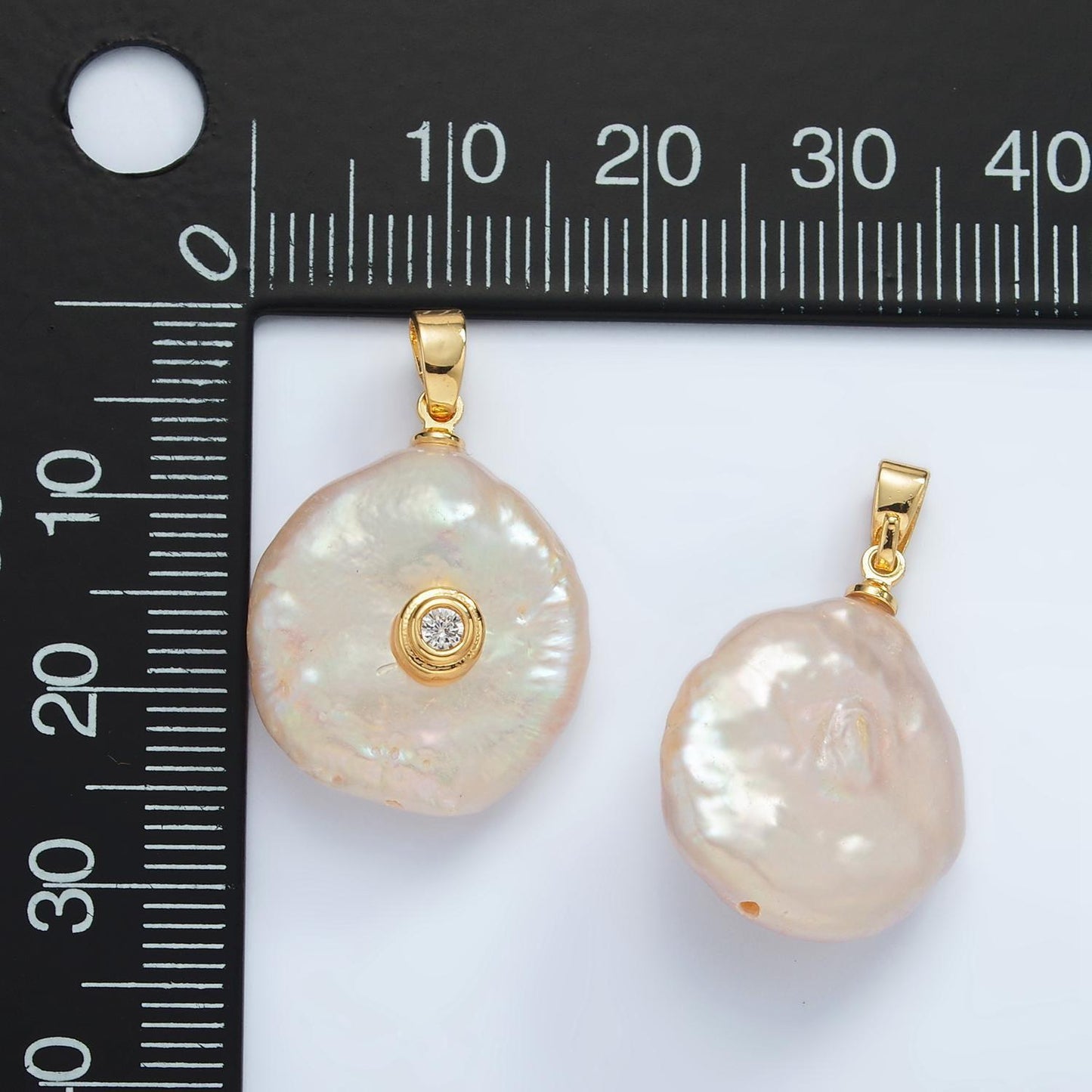 24k gold filled clear micro paved cz clear freshwater pearl pendant | p1758