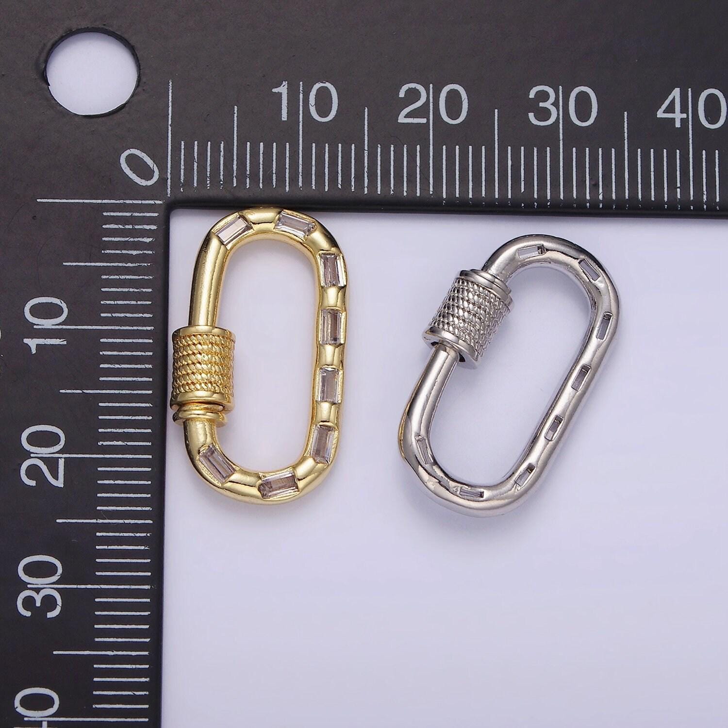 14k gold filled carabiner screw lock cz baguette lined oval clasp for charm holder finding supply in gold & silver | z450