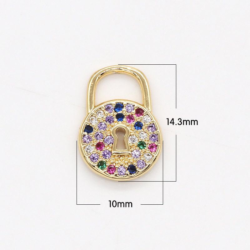 Miniround multi color cz lock charms, micro pave gold padlock charms, circle lock pendant, padlock necklace bracelet earring charm, 794