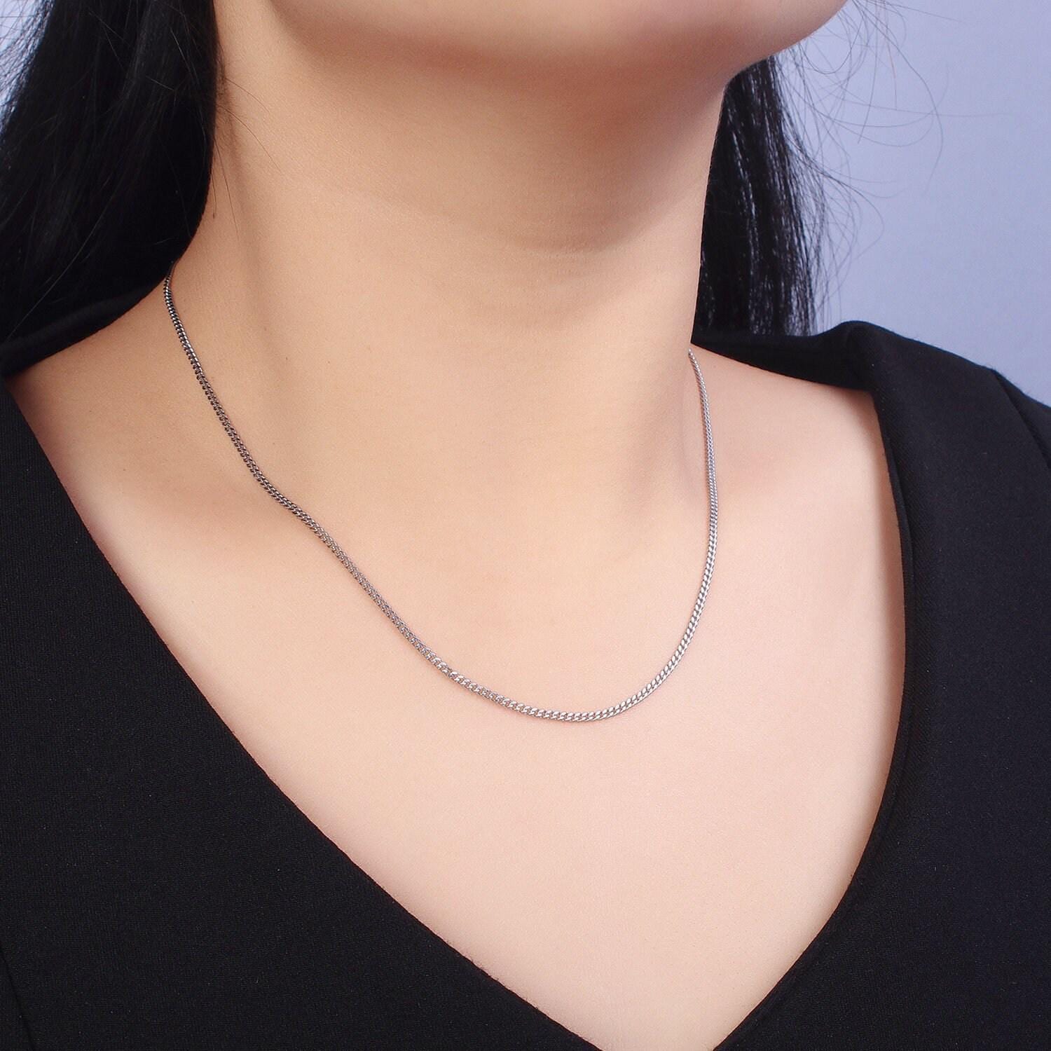 1pc 17.7'' ready to use gold cuban curb necklace chain, layer curb chain dainty stainless steel necklace, for pendant charm necklace wa1701
