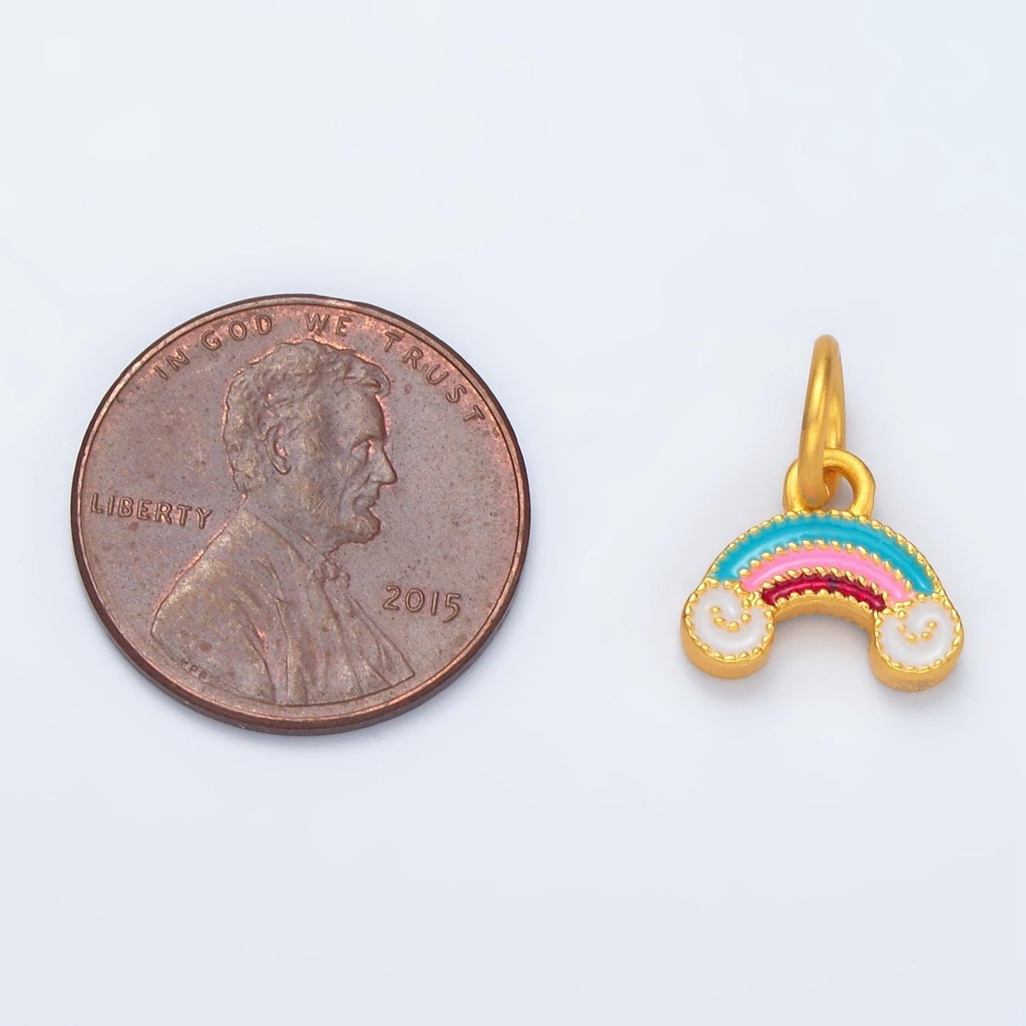 24k gold filled pastel cute kid enamel rainbow w/ clouds charms | m-156