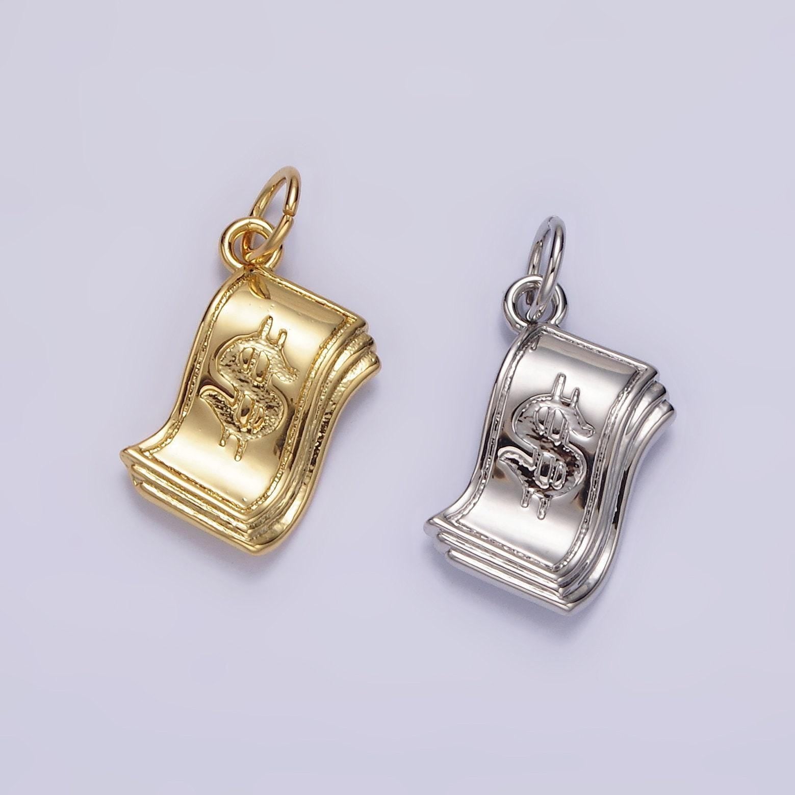 14k gold filled money dollar bill engraved add-on charm in gold & silver | n1502 n1503