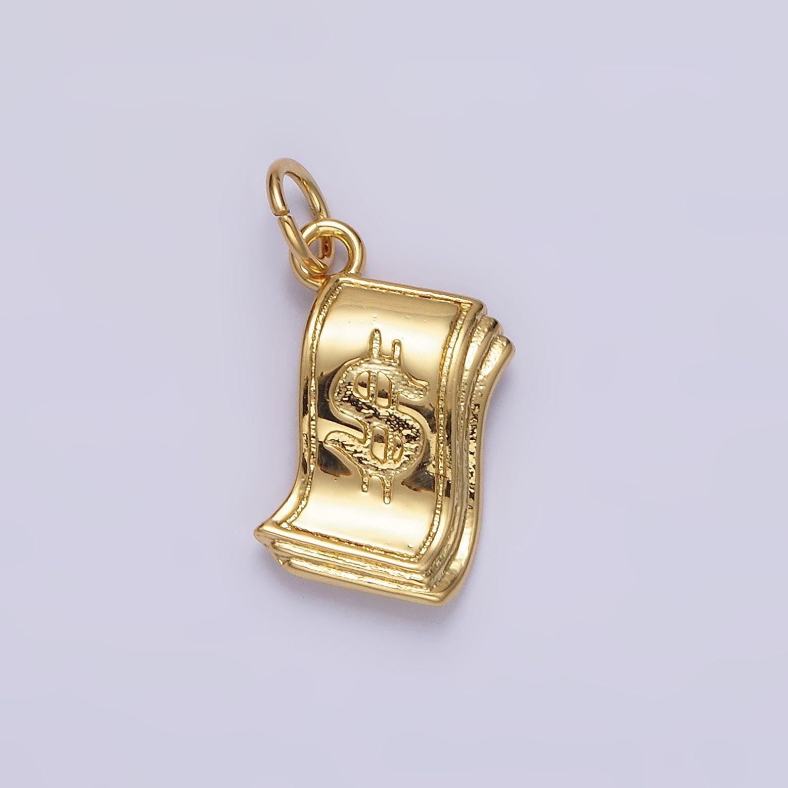 14k gold filled money dollar bill engraved add-on charm in gold & silver | n1502 n1503