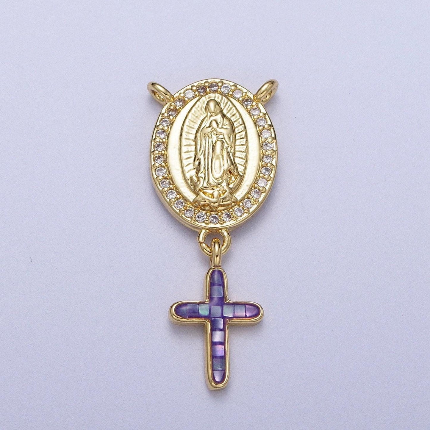 Dainty virgin mary centerpiece y connector rosary charm with cross religious gold filled charm link connector for necklace