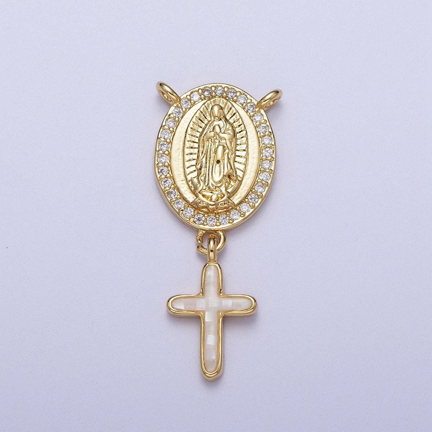 Dainty virgin mary centerpiece y connector rosary charm with cross religious gold filled charm link connector for necklace