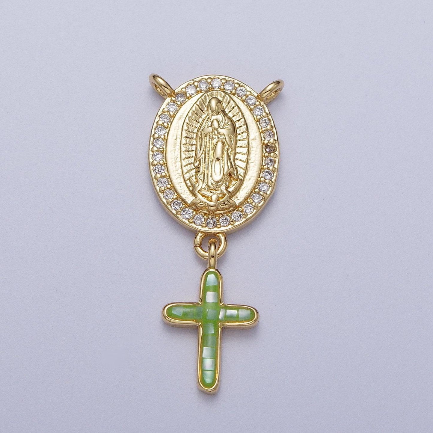 Dainty virgin mary centerpiece y connector rosary charm with cross religious gold filled charm link connector for necklace
