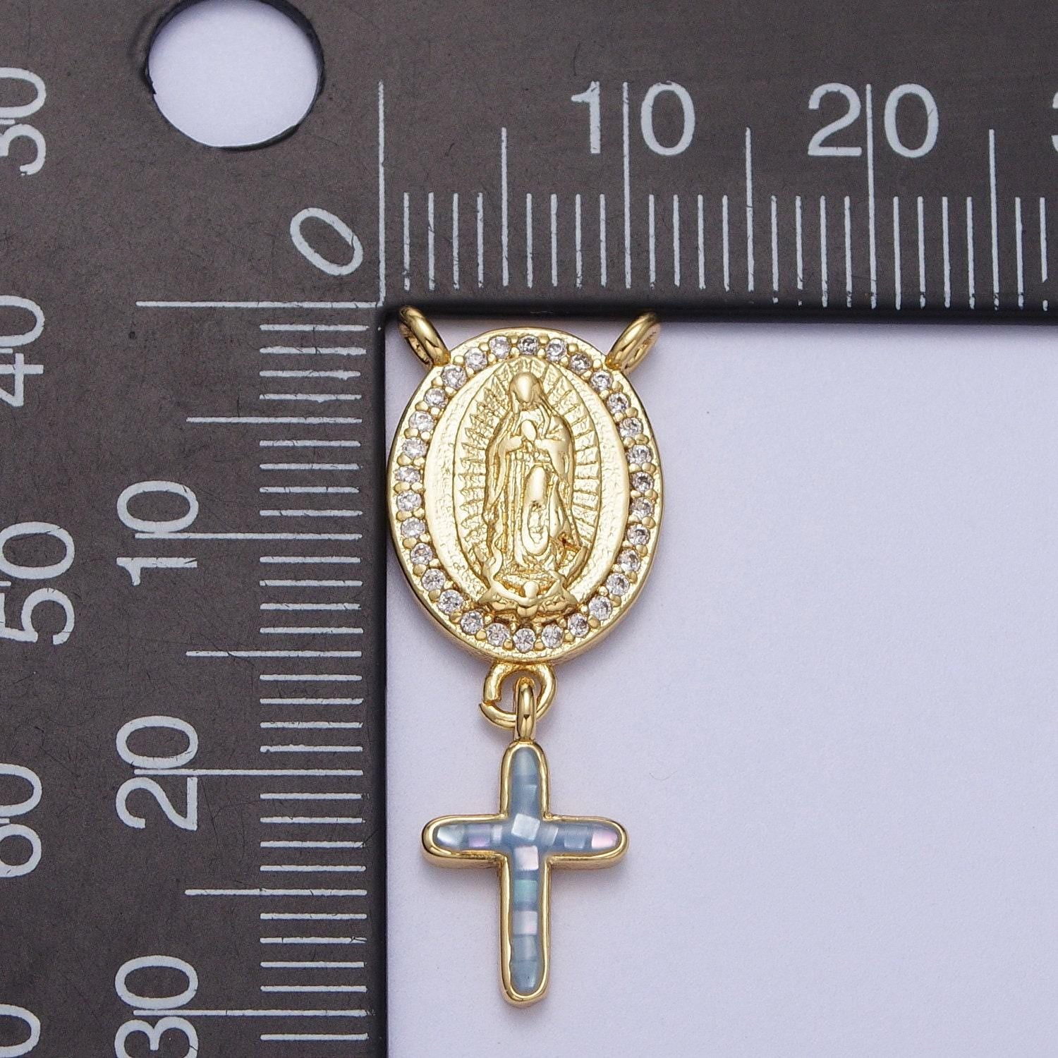 Dainty virgin mary centerpiece y connector rosary charm with cross religious gold filled charm link connector for necklace