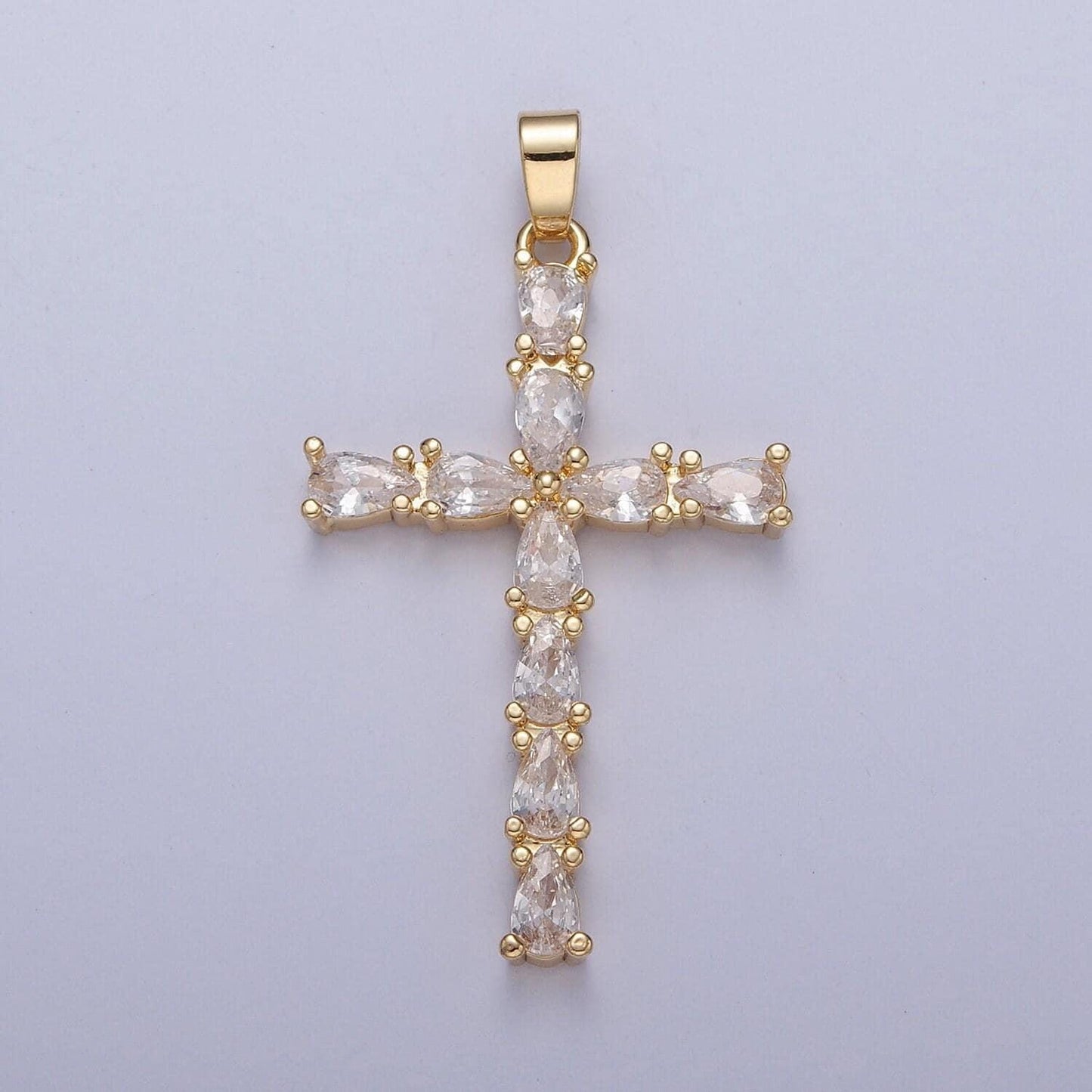 Tear drop cross pendant, cz cross charm for religious jewelry silver cross pendant for minimalist jewelry