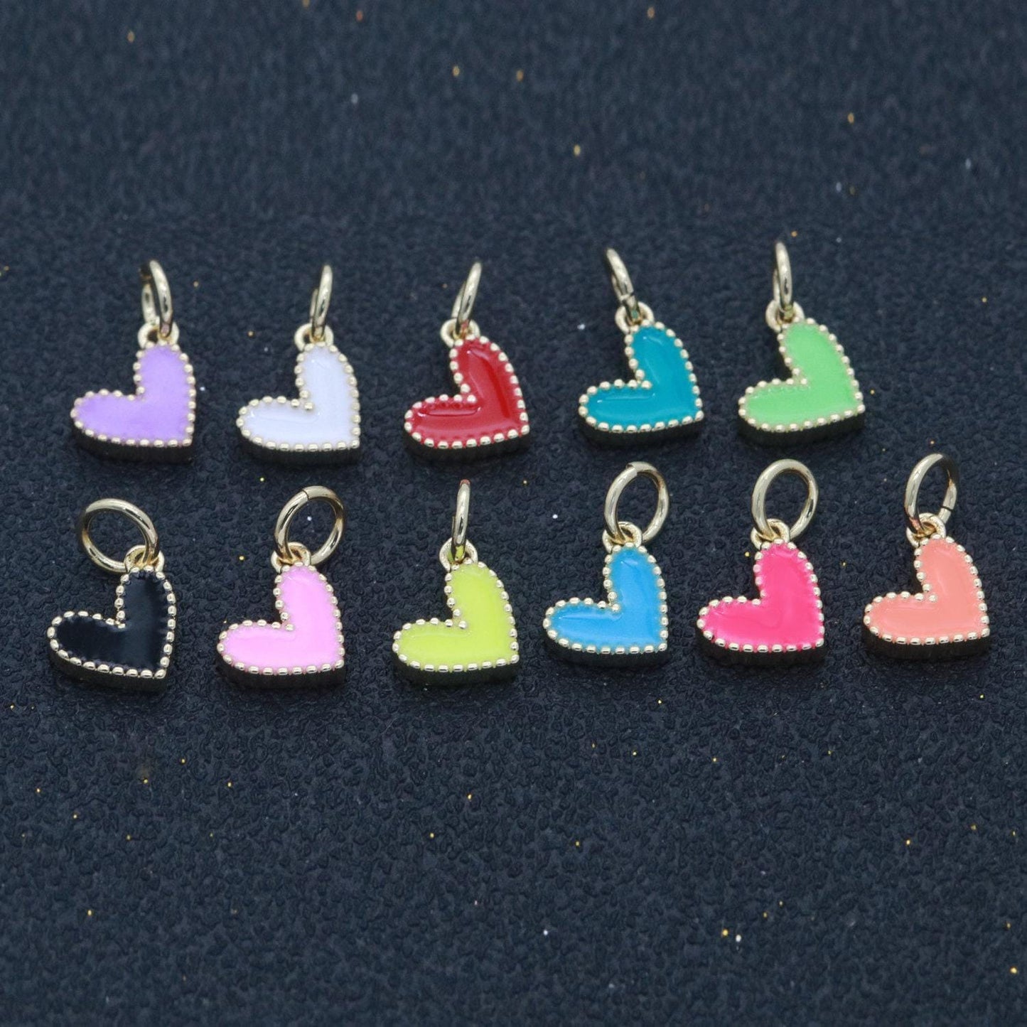Small gold heart charm - dainty enamel mini heart add on charm tiny colorful love inspired gold filled pendant for necklace bracelet,m-639