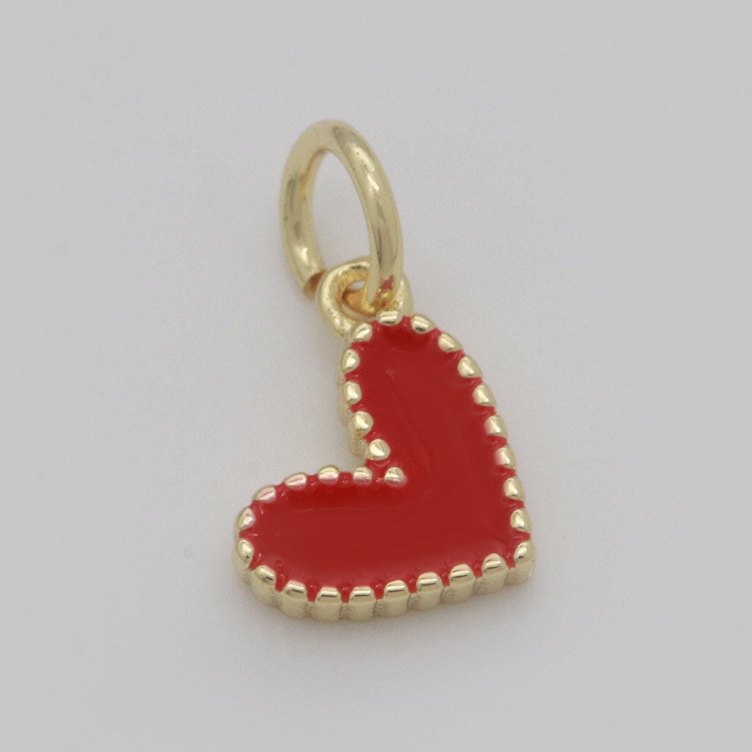 Small gold heart charm - dainty enamel mini heart add on charm tiny colorful love inspired gold filled pendant for necklace bracelet,m-639