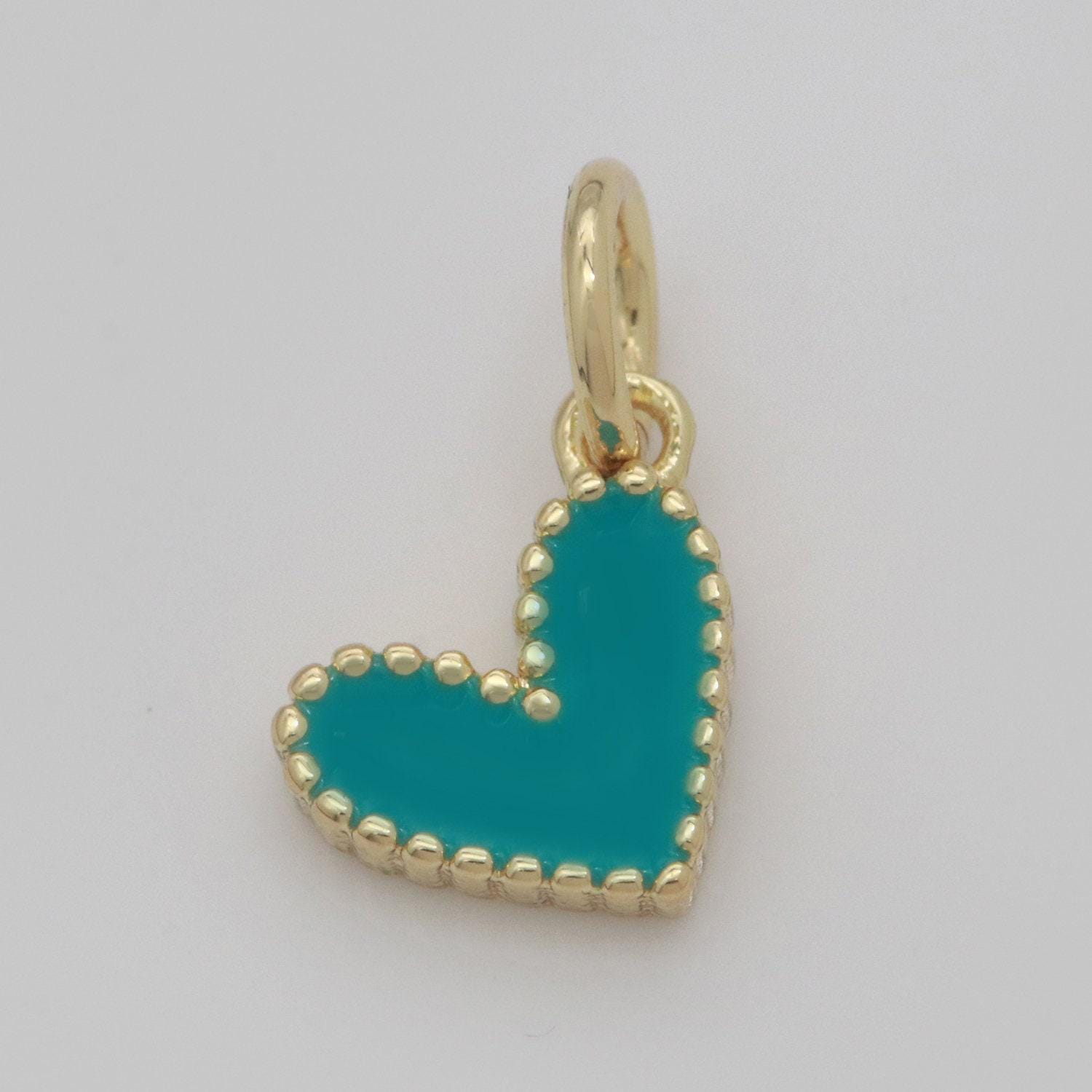 Small gold heart charm - dainty enamel mini heart add on charm tiny colorful love inspired gold filled pendant for necklace bracelet,m-639