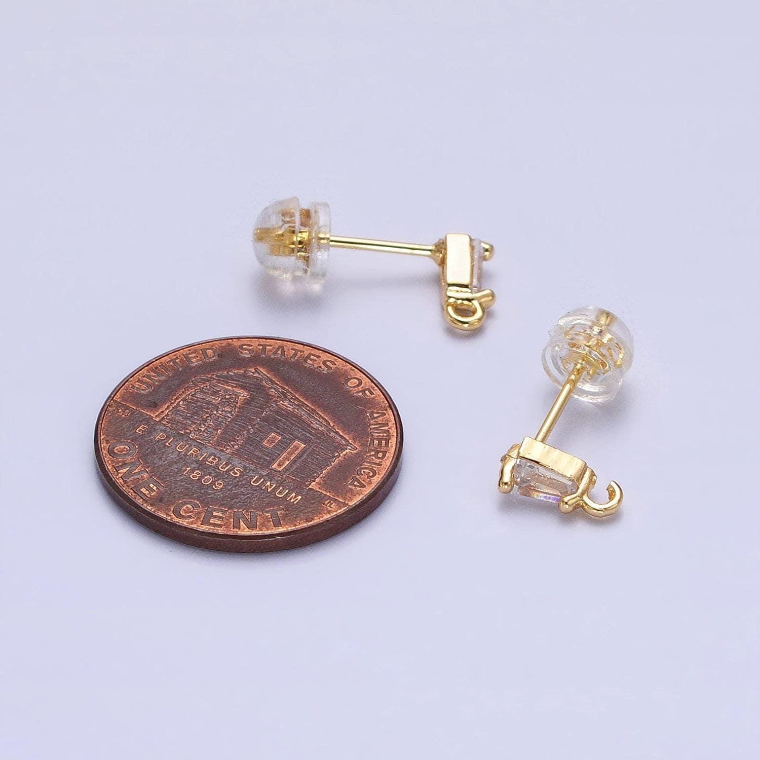 Mini baguette cut cz diamond stud earring gold earring post with open link for earring supply z180 z181