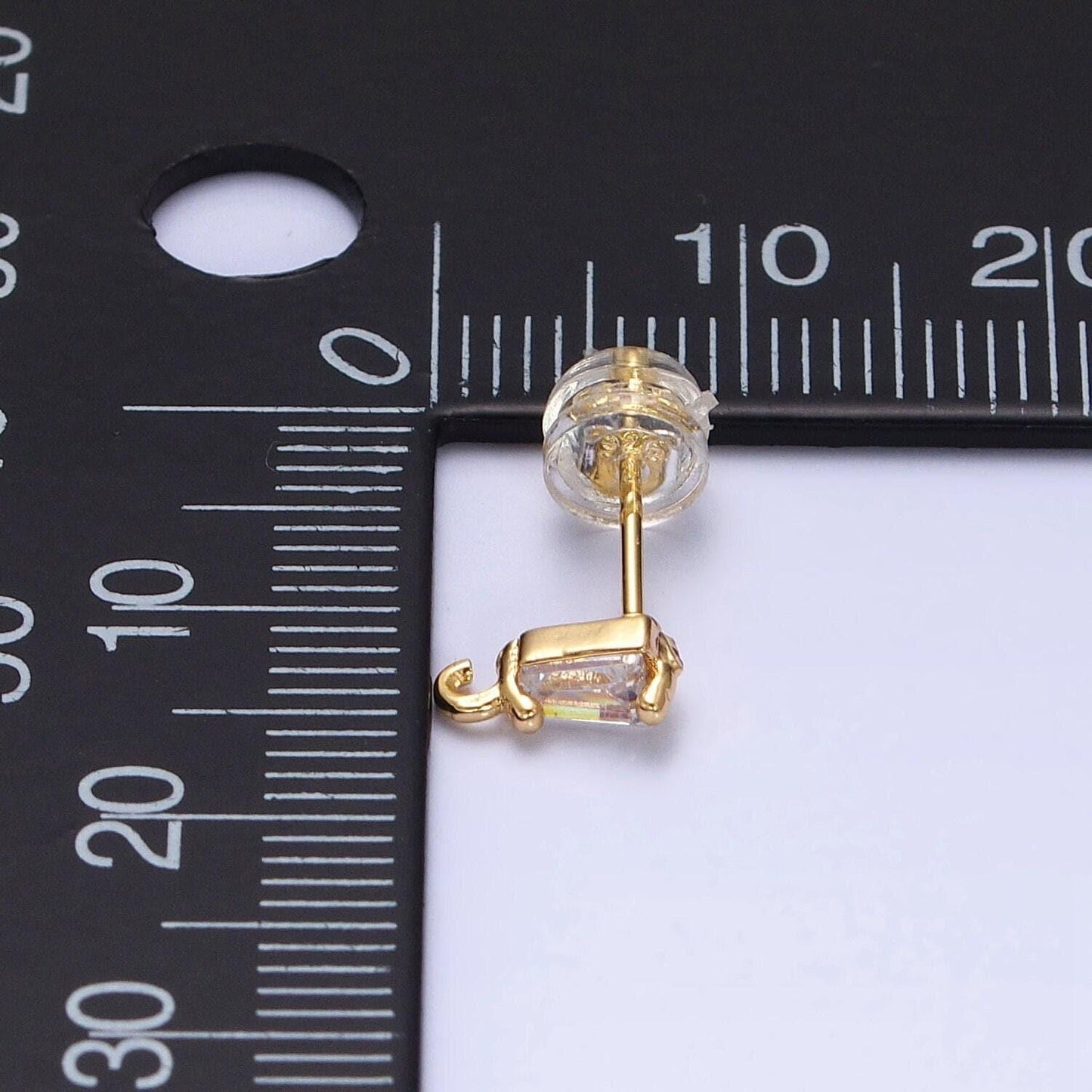 Mini baguette cut cz diamond stud earring gold earring post with open link for earring supply z180 z181