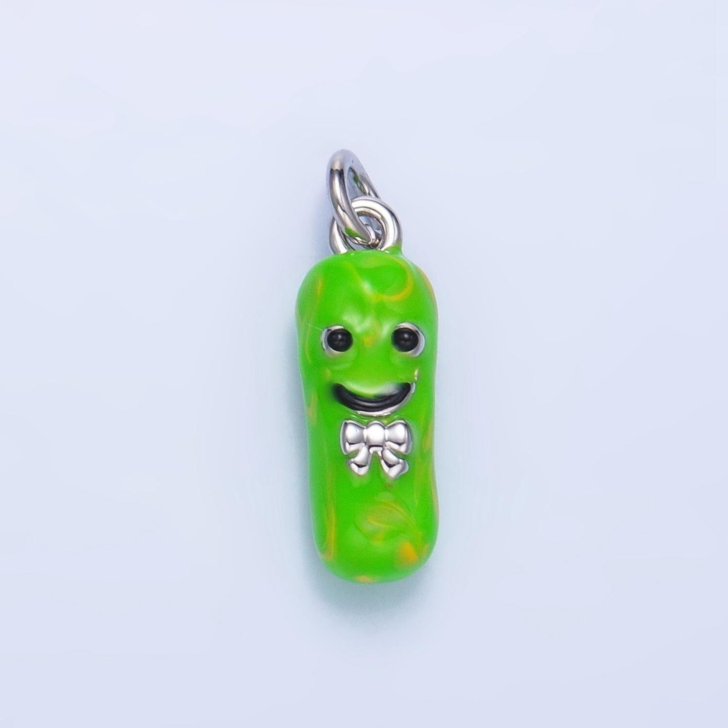 Cute kawaii enamel green pickle with bowtie 24k gold filled charm in gold & silver | w-007
