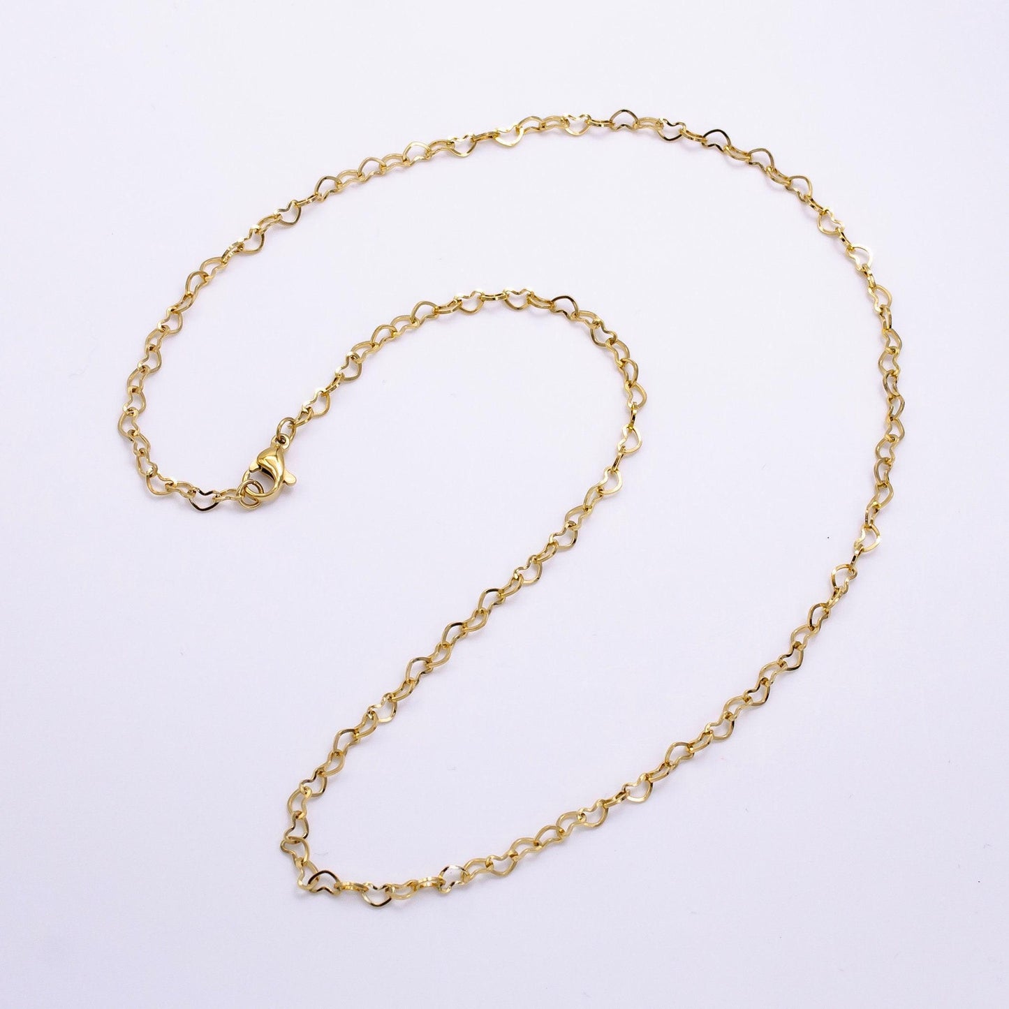 Gold stainless steel heart chain necklace dainty heart link chain 18 inch long necklace ready to wear for valentine gift wa-2467