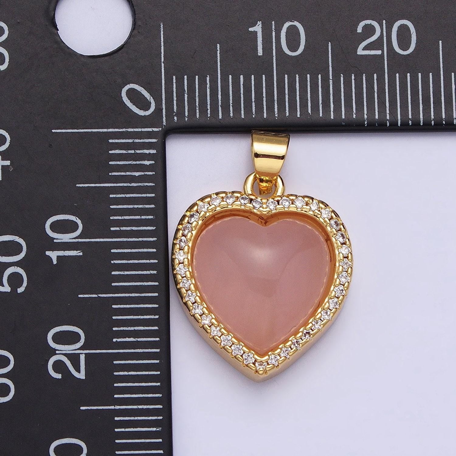 24k gold filled heart rose quartz charm natural gemstone micro paved pendant | aa279 aa276 aa278