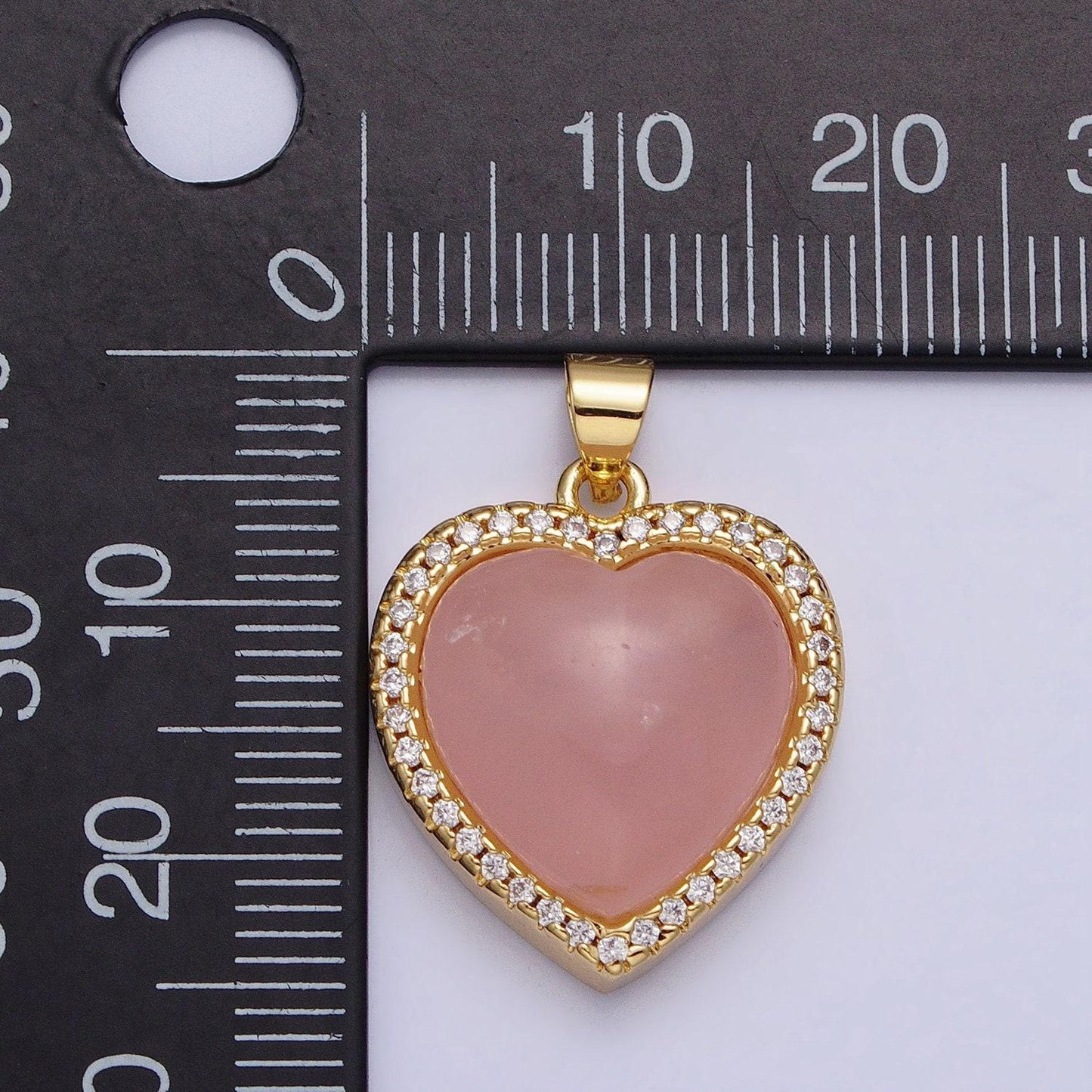24k gold filled heart rose quartz charm natural gemstone micro paved pendant | aa279 aa276 aa278