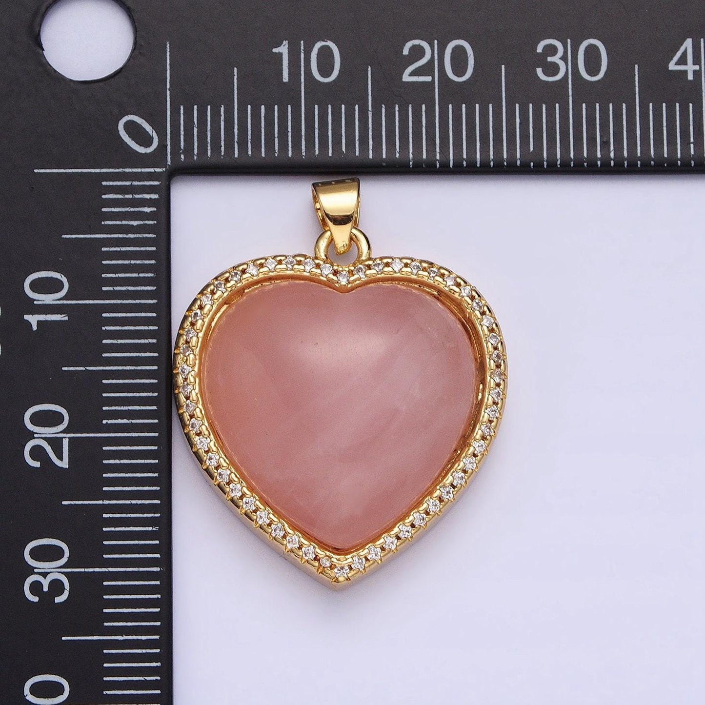 24k gold filled heart rose quartz charm natural gemstone micro paved pendant | aa279 aa276 aa278