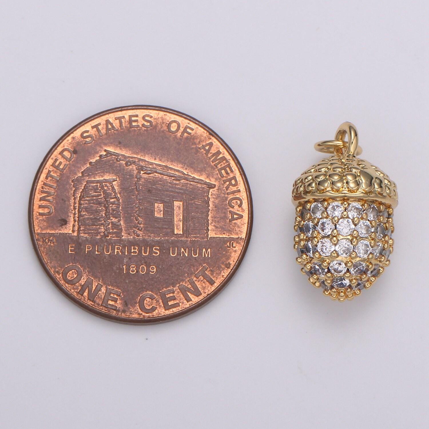 Oak tree fruit micro pave clear cz charm, chipmunk's fruit pendant acorn gold charm, s diy jewelry necklace e-185