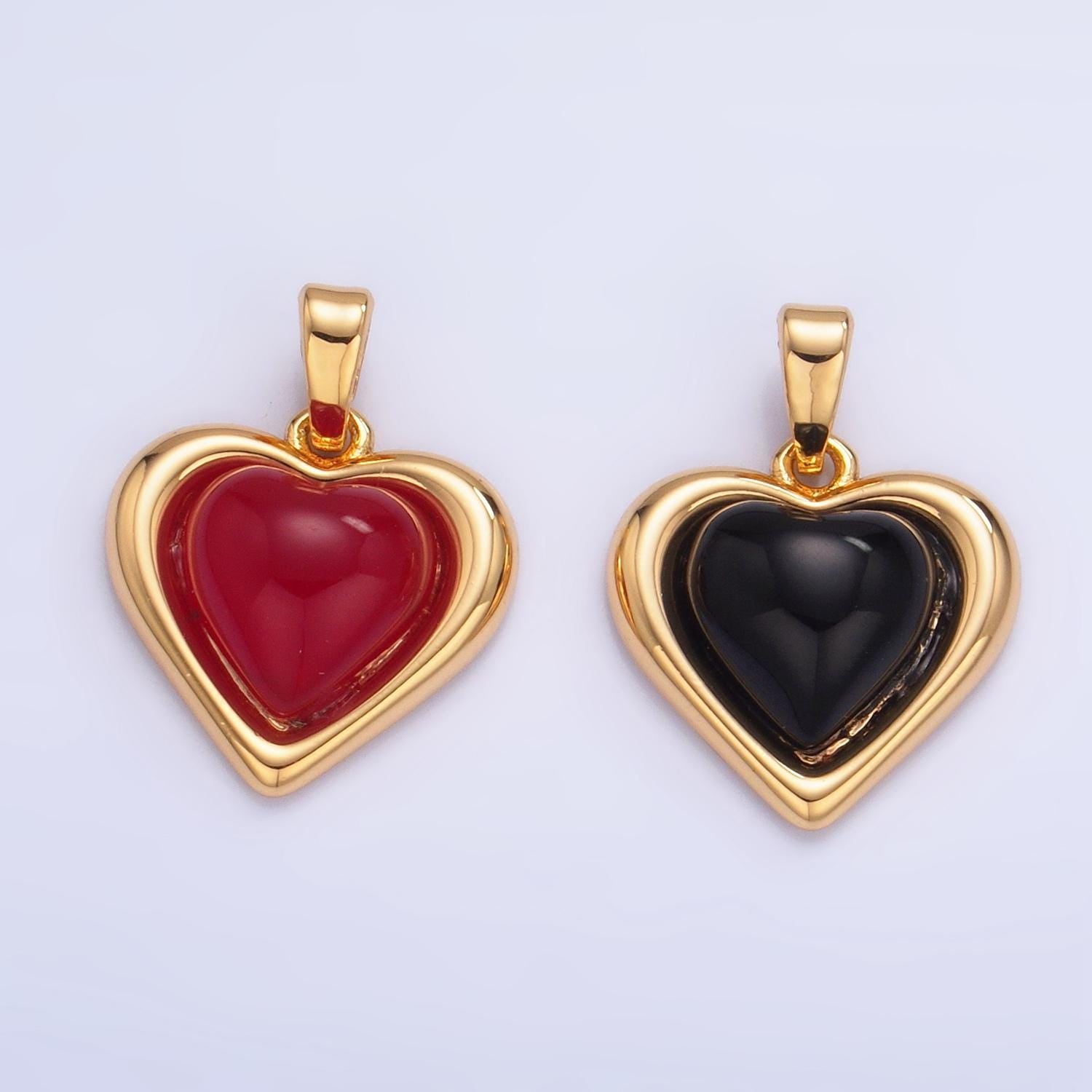 Red carnelian, black onyx gemstone 24k gold filled heart pendant | aa-1012