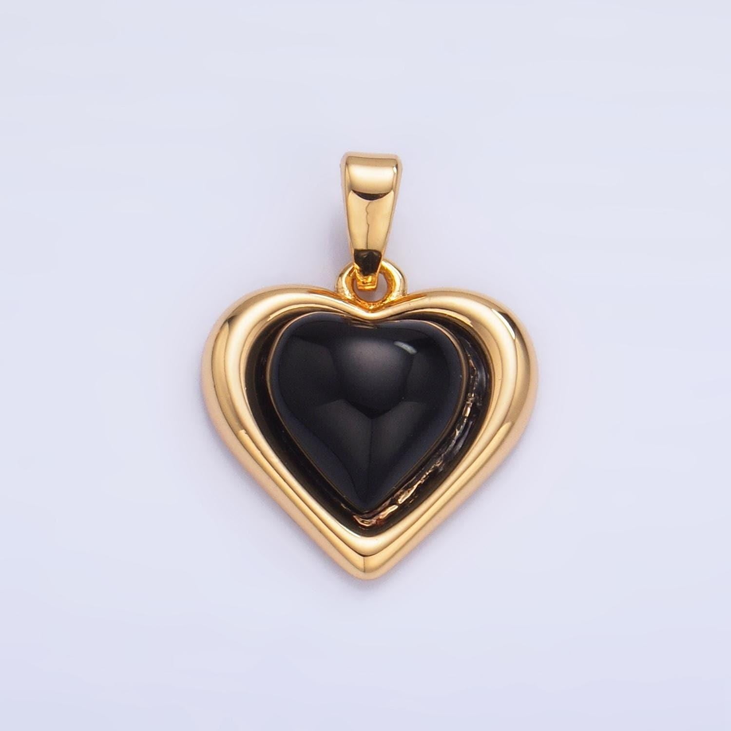 Red carnelian, black onyx gemstone 24k gold filled heart pendant | aa-1012