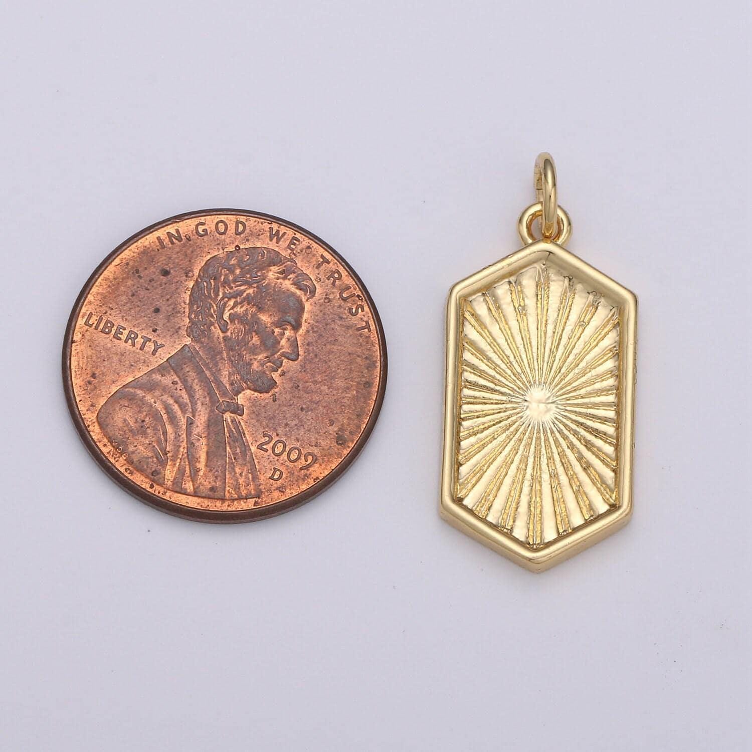 Gold hexagon pendant gold sunburst charm necklace boho chic gold geometric necklace minimalist style gold medallion charm d529
