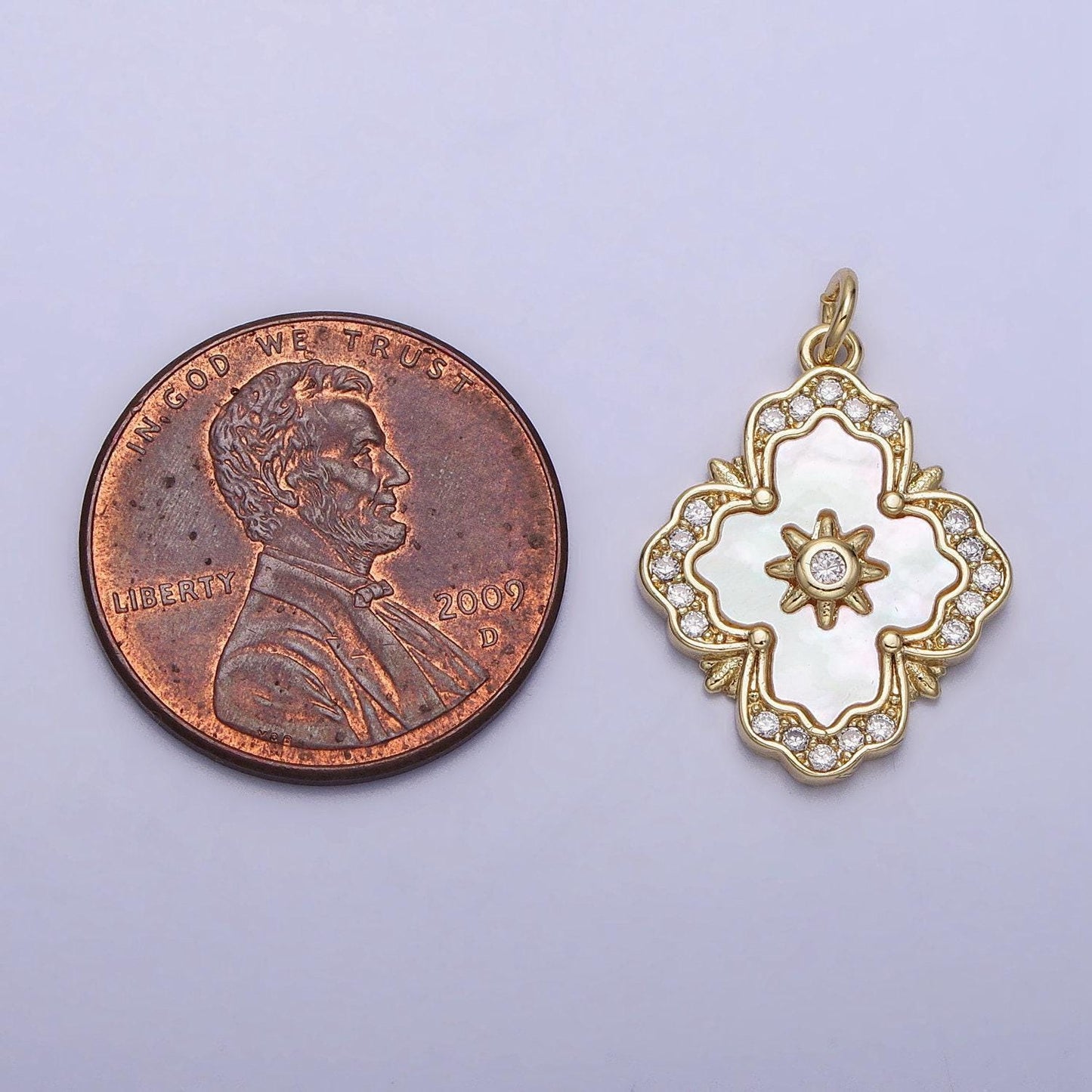 Gold flower white shell pearl antique artisan quatrefoil charm pendant charm for handmade jewelry supply necklace bracelet ac1054