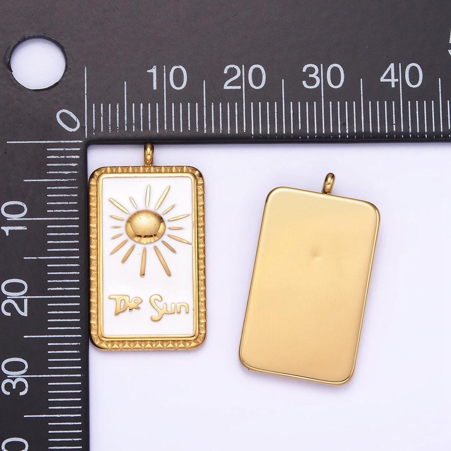 Dainty gold stainless steel white enamel the sun charm tag celestial jewelry pendant| p-1403