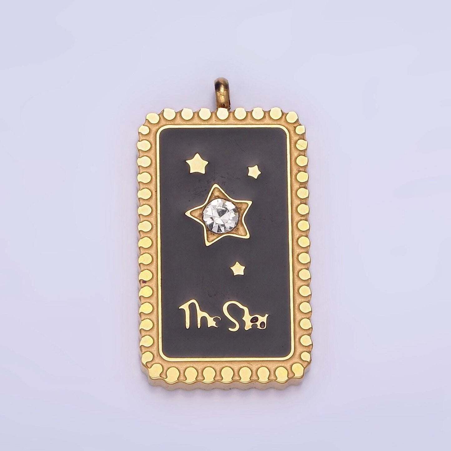 Dainty gold stainless steel black enamel the star charm tag celestial jewelry pendant| p-1398
