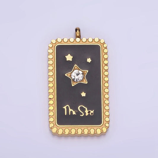 Dainty gold stainless steel black enamel the star charm tag celestial jewelry pendant| p-1398