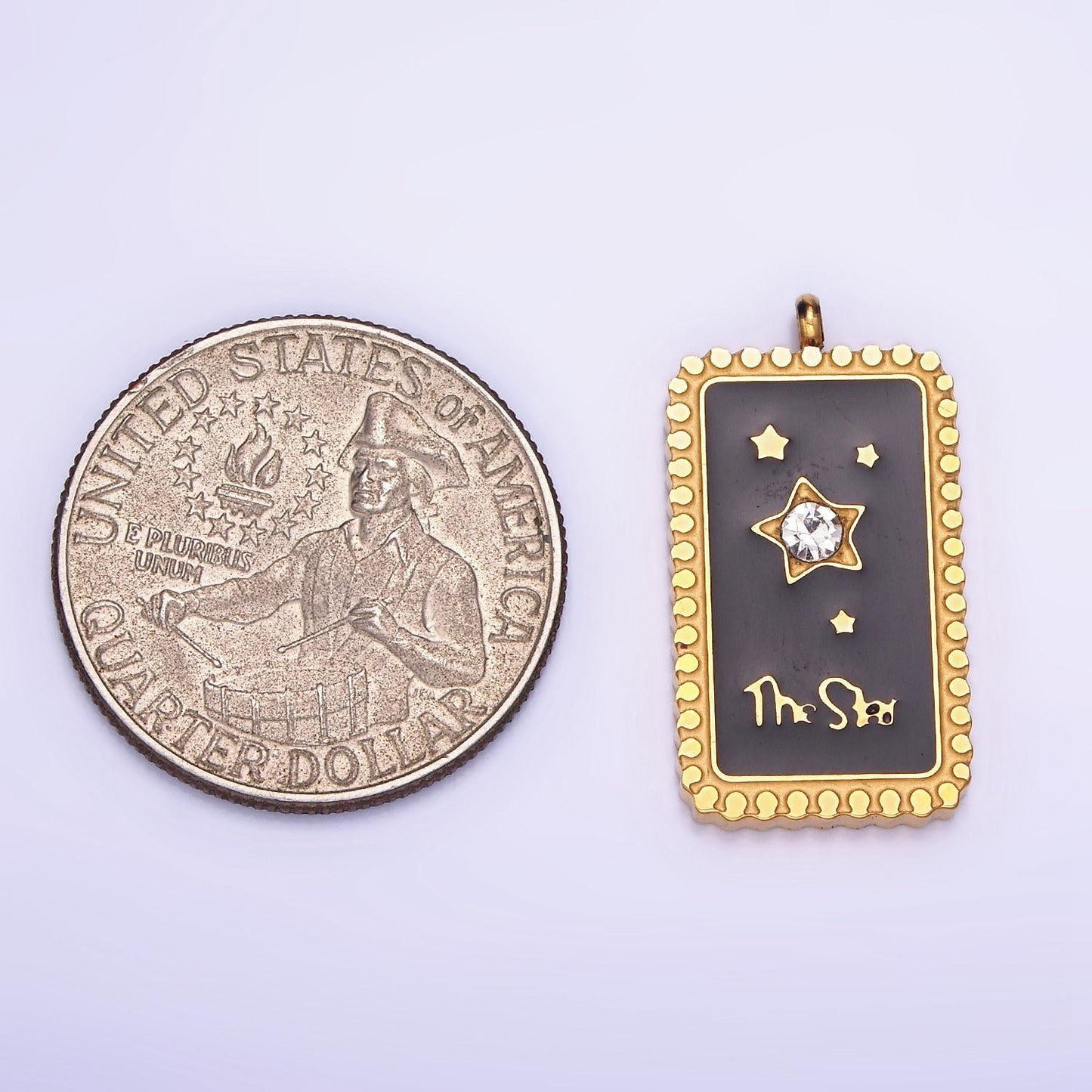 Dainty gold stainless steel black enamel the star charm tag celestial jewelry pendant| p-1398