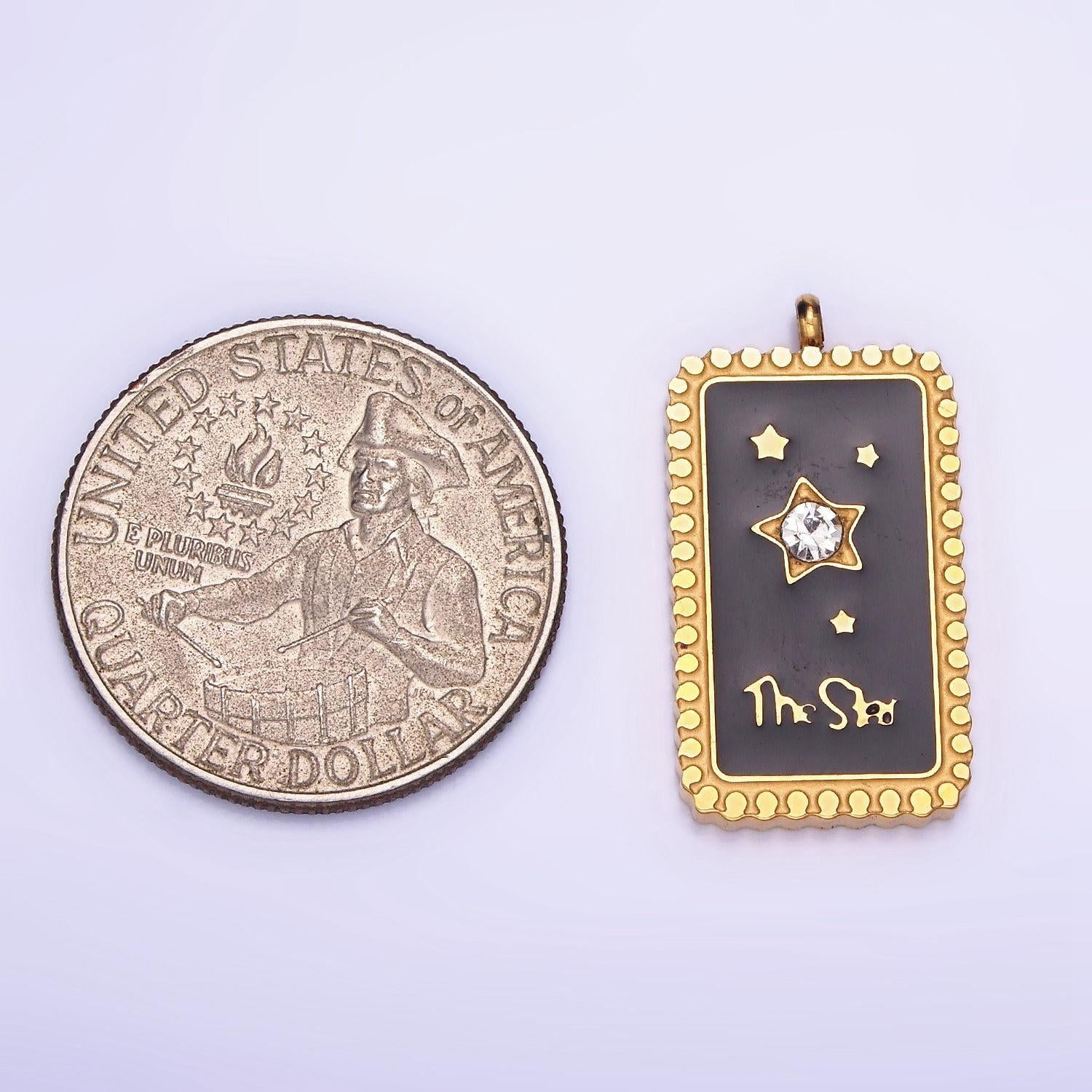 Dainty gold stainless steel black enamel the star charm tag celestial jewelry pendant| p-1398