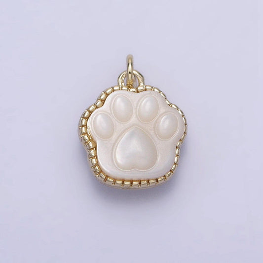 Double sided dog paw charm for bracelet necklace earring component white shell pearl puppy cat bear animal pendant pet jewelry collar charm