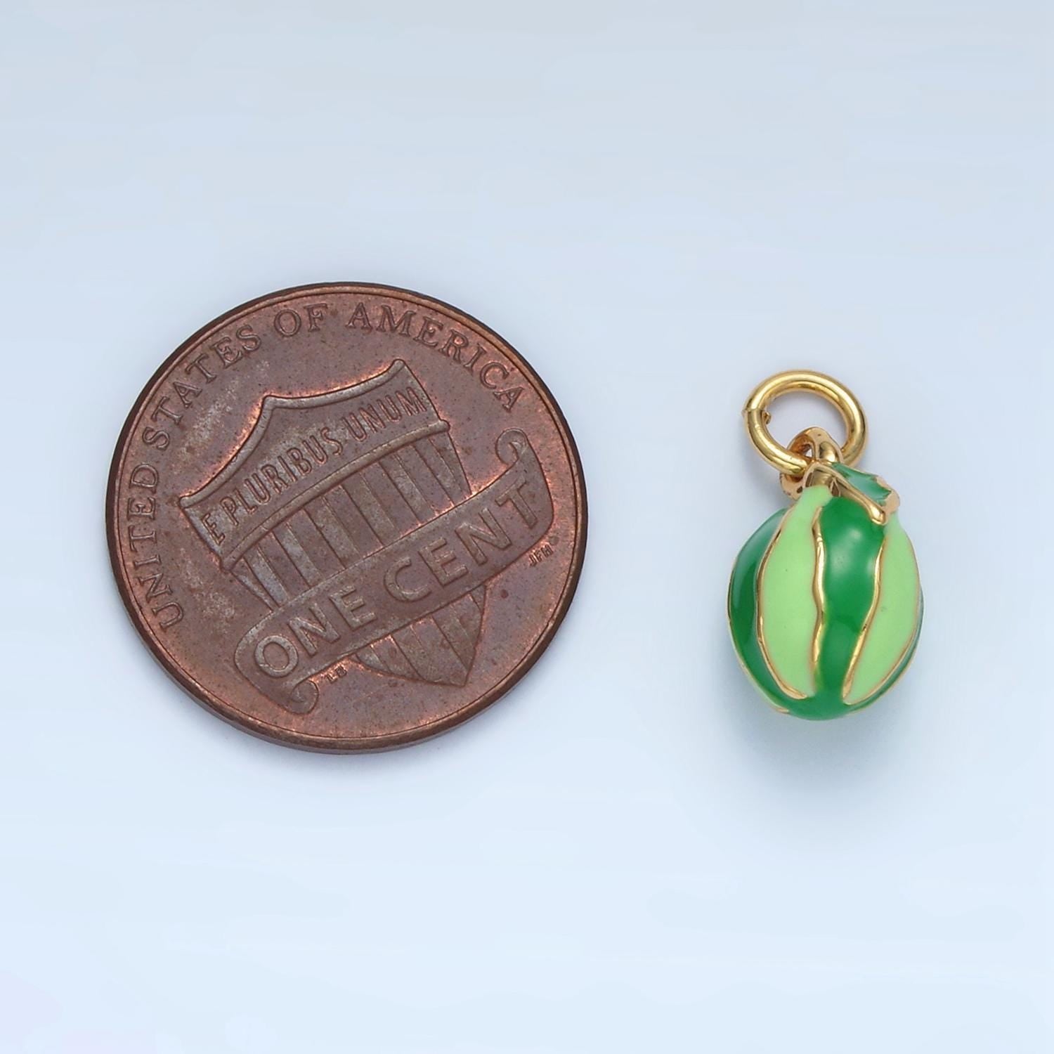 14k gold filled green ripe watermelon fruit enamel kids charm | ag-949