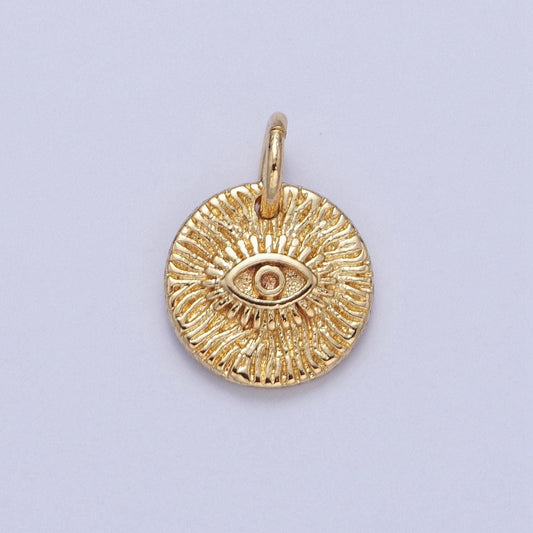 24k gold filled micro pave minimalist sunburst evil eye charm round charm gold filled diy for necklace earring bracelet component | x-059