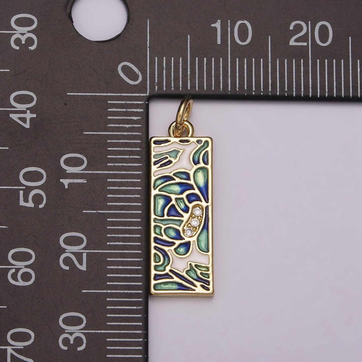 Dangle gold charm for necklace earring component green blue enamel charm