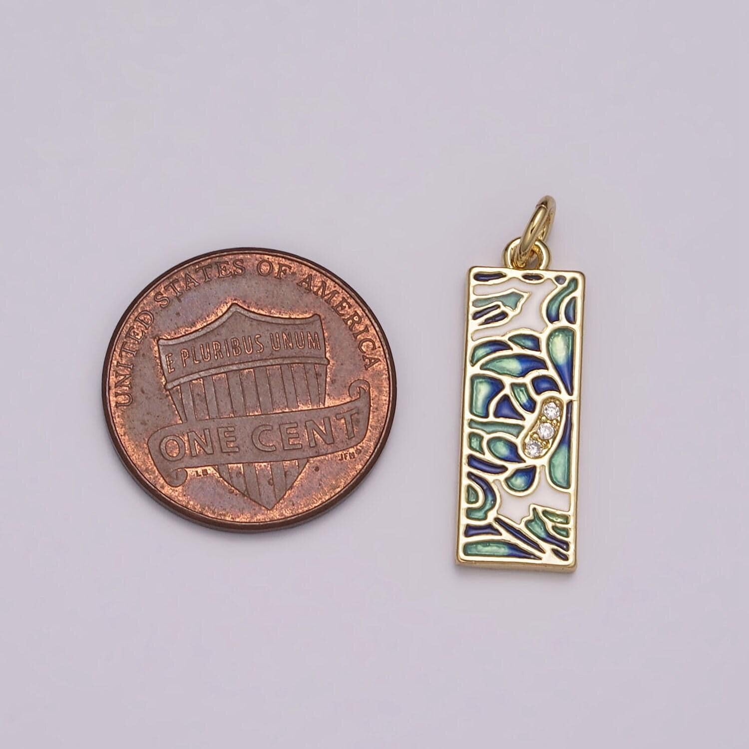 Dangle gold charm for necklace earring component green blue enamel charm