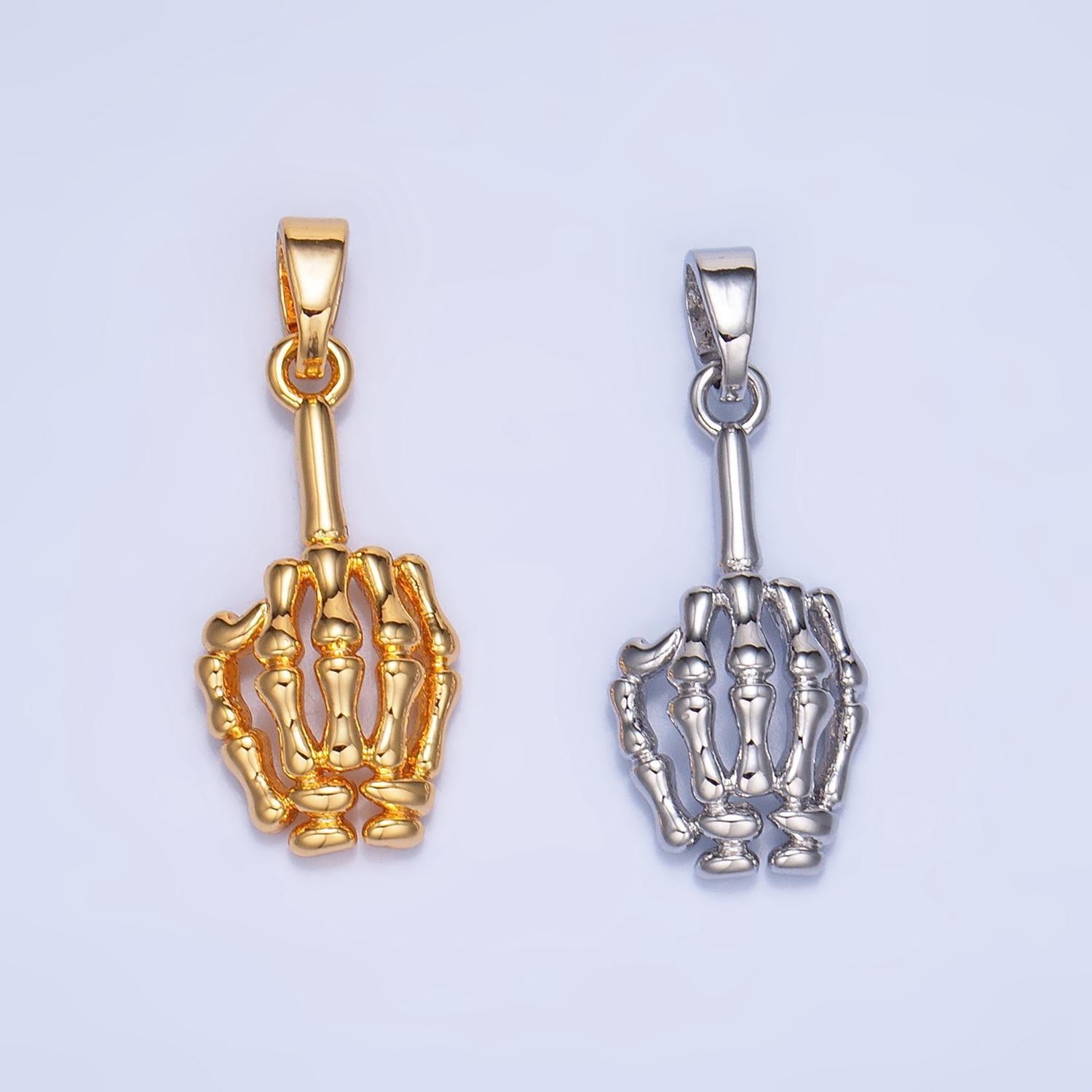 Silver bone skeleton middle finger charm gold hand gesture charm skull fuck pendant for bracelet necklace earring supply component aa993