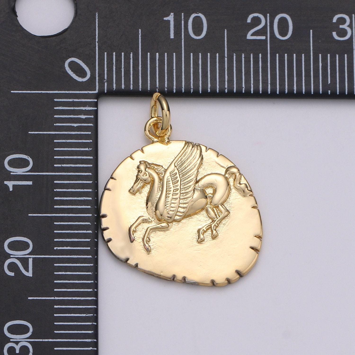 14k gf greek pegasus gold coin pendant, flying horse coin pendant, al- buraq coin pendant earing diy, heavenly flying horse coin charm