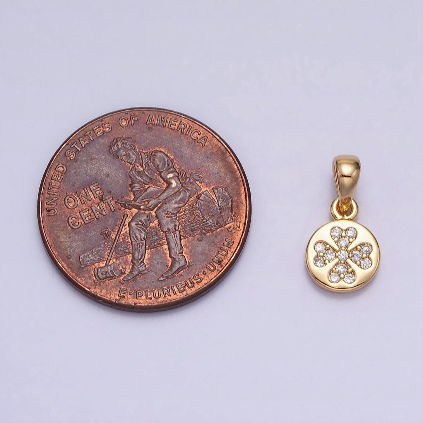 6.5mm mini clover charm cz micro pave clover charm, gold findings, necklace making accessories, gold plated aa347