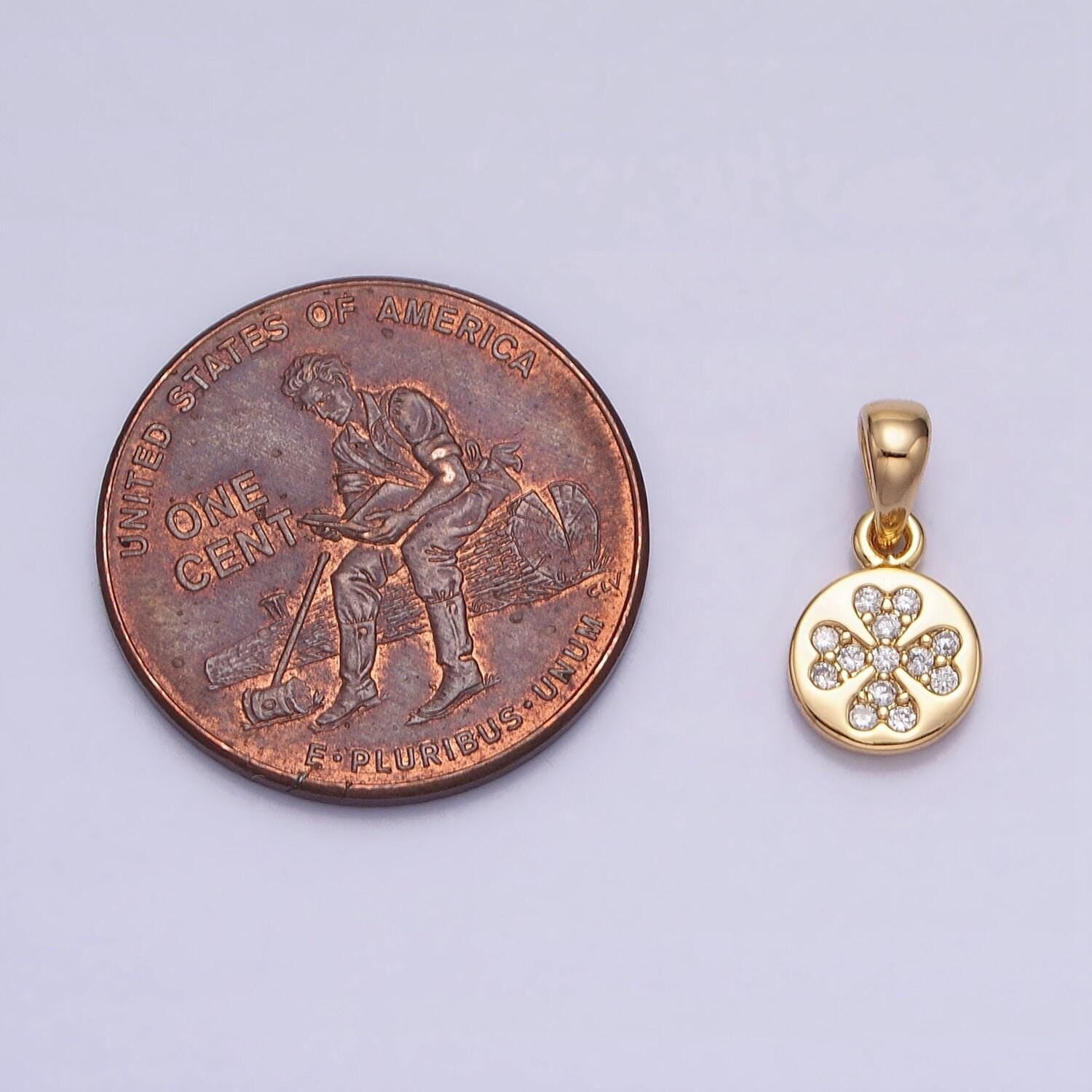 6.5mm mini clover charm cz micro pave clover charm, gold findings, necklace making accessories, gold plated aa347