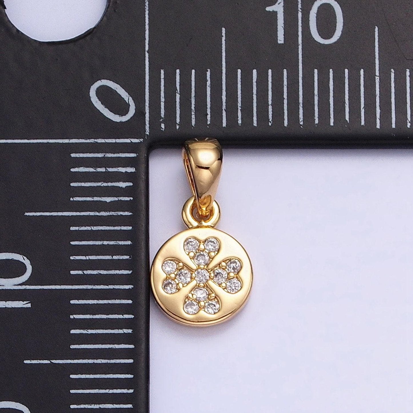 6.5mm mini clover charm cz micro pave clover charm, gold findings, necklace making accessories, gold plated aa347