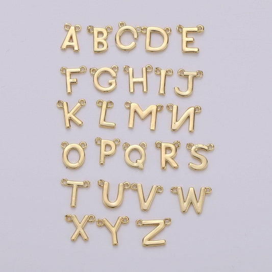 Gold letter charms, personalized charm, initial bracelet connector, mini pendant charms for necklace alphabet 9x11mm alph-10 , a-132