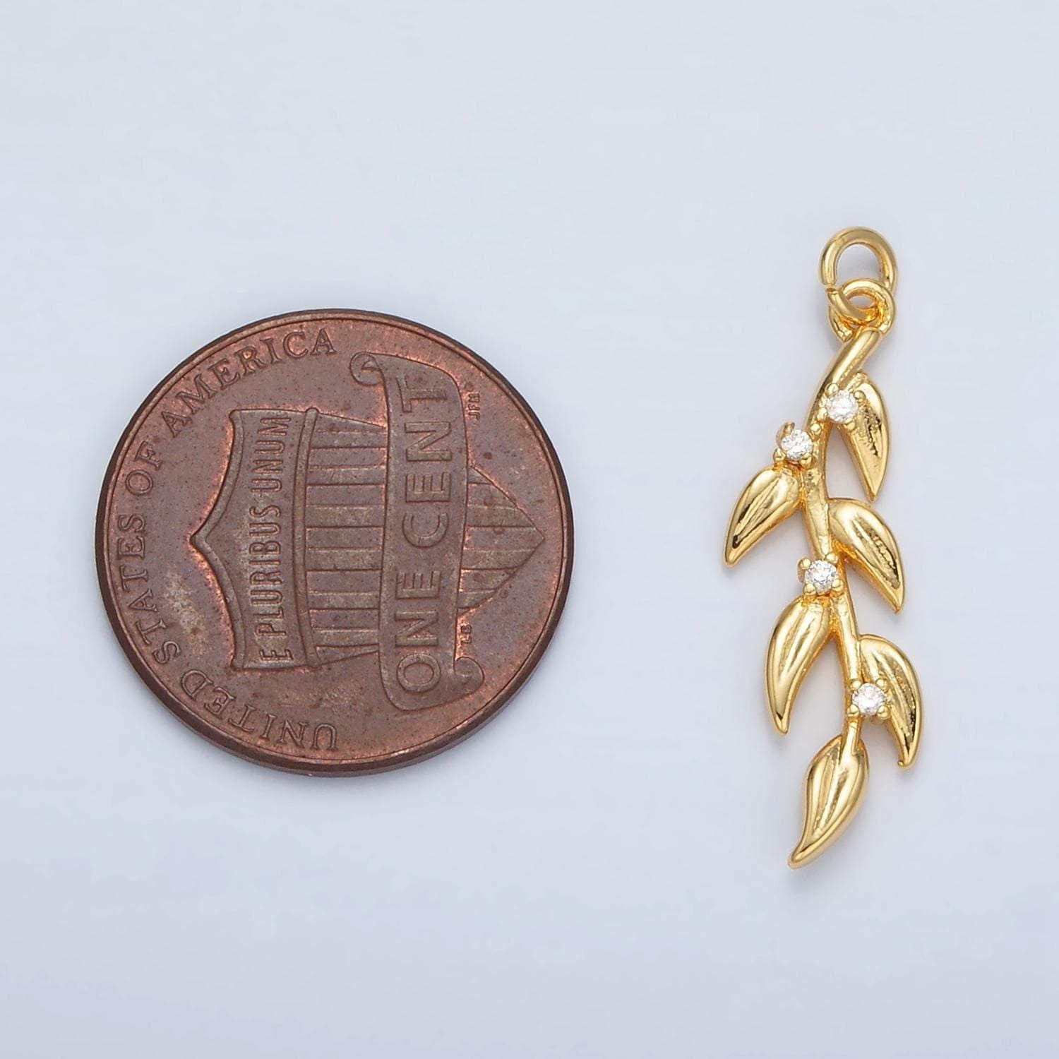 Mini 24k gold filled olive branch leaf charm, earring supplies, necklace, bracelet, jewelry pendant charms ac142