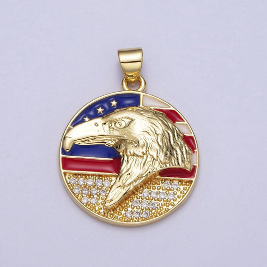Gold usa patriotic flag bald eagle tag pendant gold plated enamel american flag clear micro paved cz charm usa president vote pendant | i188