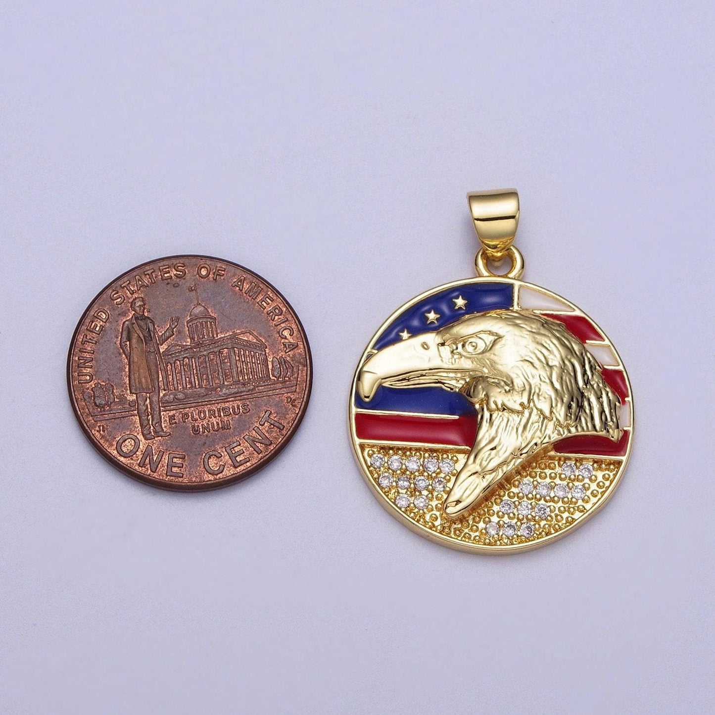 Gold usa patriotic flag bald eagle tag pendant gold plated enamel american flag clear micro paved cz charm usa president vote pendant | i188