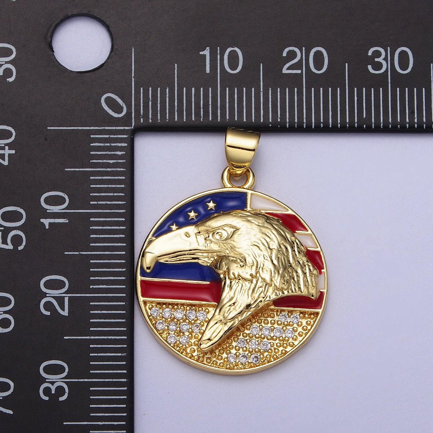 Gold usa patriotic flag bald eagle tag pendant gold plated enamel american flag clear micro paved cz charm usa president vote pendant | i188