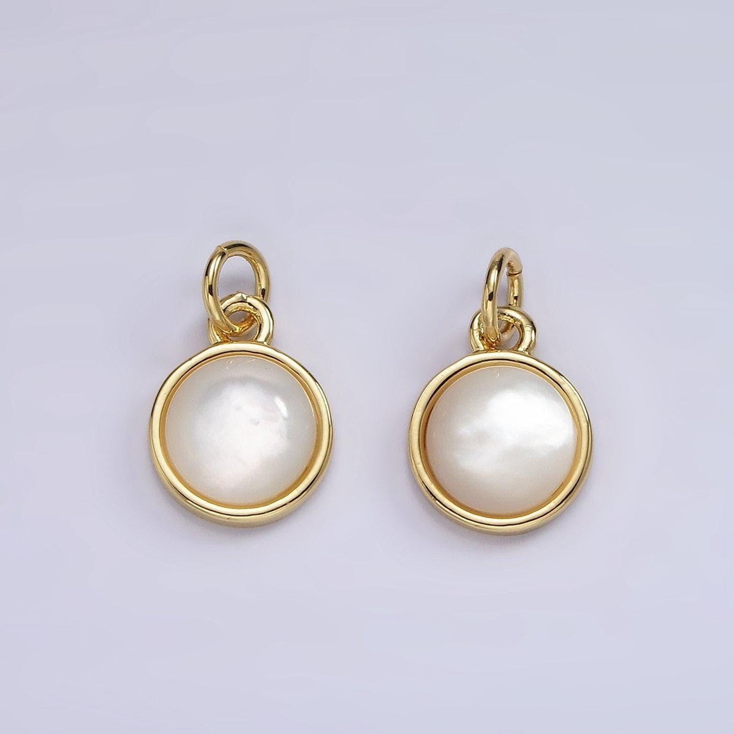 14k gold filled shell pearl round bezel charm | ag544